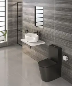 Rimless Matt Black Close Coupled Toilet with Soft Close Seat & Dual Flush