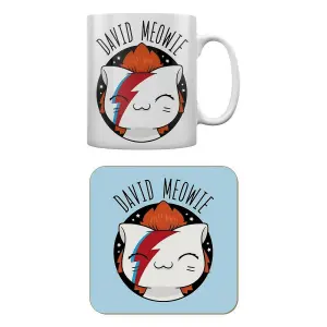 VI Pets David Meowie Mug and Coaster Set White/Blue (One Size)