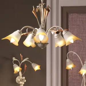 Luminosa Lucrezia 5 Light Multi Arm Pendant Ceiling Light, Ivory