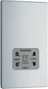 BG FPC20G Nexus Screwless Flat-Plate Shaver Socket Outlet Polished Chrome Grey Insert Dual Voltage 115V - 230V