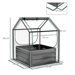 Outsunny Raised Garden Bed Planter Box with Greenhouse, Clear and Dark Grey