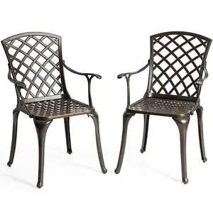 Costway Outdoor Metal Dining Chairs Set of 2 Cast Aluminum Patio Chairs