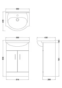 Bubly Bathrooms™ 550mm Vanity Unit 1700mm Bath and Close Coupled WC Toilet Set Black Thermostatic Shower Kit & Black Tap Set