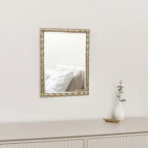 Melody Maison Gold Rectangle Bamboo Framed Wall Mirror - 43cm x 33cm