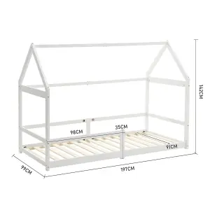 Modern Style White Toddler Bed Premium Natural Pine Children's Bed with Playful Roof Design 142cm H