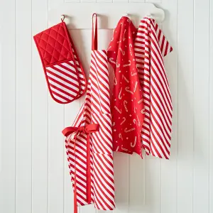 Catherine Lansfield Christmas Candy Cane Cotton 70x80 cm Kitchen Adult Apron White Red