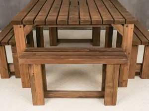 QUADRUM Picnic Table With 4 Benches (Rustic brown finish)