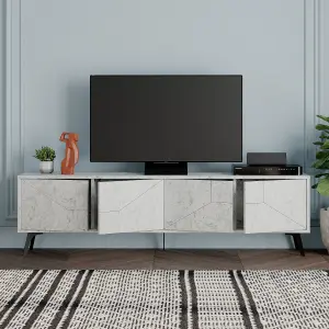 Decortie Dune Modern TV Unit Multimedia Centre with Storage Stylish TV Cabinet 65" TVs White Marble Effect 180cm