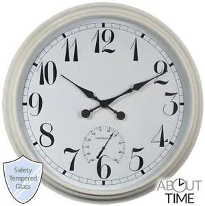 Outdoor Garden Wall Clock with Thermometer Big Time White 90cm