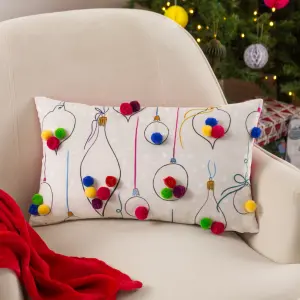 Heya Home Festive-val Baubles Pom-Pom Feather Filled Cushion