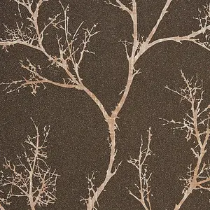 GoodHome Sudeley Brown Metallic effect Icy tree Textured Wallpaper