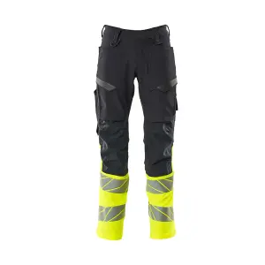 Mascot Accelerate Safe Trousers with Kneepad Pockets (Dark Navy/Hi-Vis Yellow)  (34.5) (Leg Length - Short)