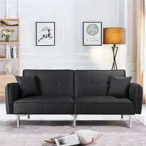 Yaheetech Black Fabric Convertible Sofa Bed with Adjustable Backrest