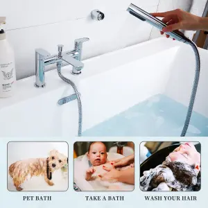 BATHWEST Bath Taps with Shower,Bathroom Square Tub Mixer Taps Dual Lever Bath Filler Tap Chrome