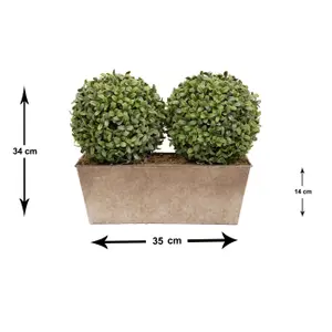 GreenBrokers Artificial Double Ball Boxwood in Slanted Rustic Tin Window Box 35cm/14in