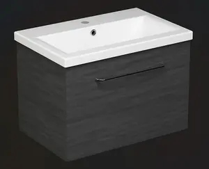 Aquarius Vault 600MM Single DrawerVanity Unit and 1TH Basin Steelwood