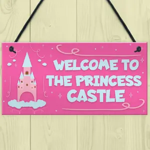 Red Ocean Princess Castle Hanging Plaque Door Playroom Bedroom Sign Gift Baby Girls Fairytale Decor