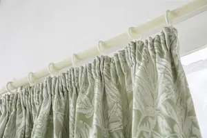 Chenille Jacquard Lined Pencil Pleat Curtains 229x183cm Green