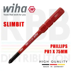 Wiha Slimbit Screwdriver Phillips PH1 Head 75mm 1000v VDE Electrician 34583