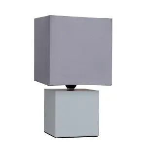 ValueLights Cubbie Grey Chrome Cube Touch Dimmer Bedside Table Lamp with Grey Fabric Shade