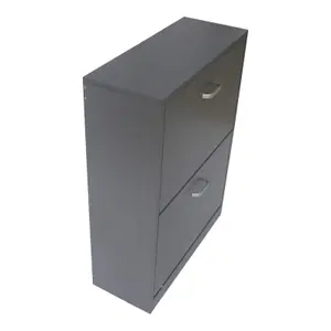 Grey SHOE CABINET 2 DRAWER STORAGE CUPBOARD