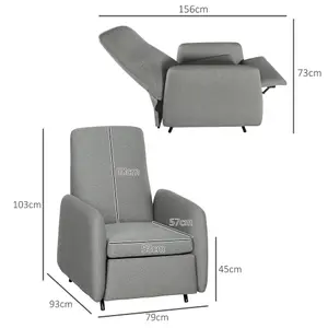 HOMCOM Push Back Recliner Chair Fabric Reclining Armchair for Bedroom Grey