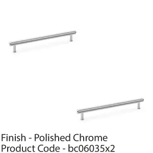 2 PACK - Knurled T Bar Pull Handle - Polished Chrome - 224mm Centres Premium Drawer Door