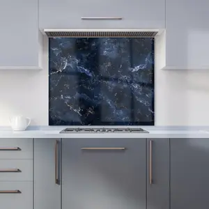 Navy Blue Quartz Effect Premium Glass Kitchen Splashback W600mm x H650mm