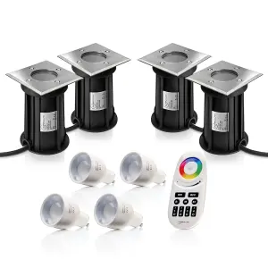 Auraglow Remote Control Colour Changing Outdoor Deck Light - Square - 4 PACK