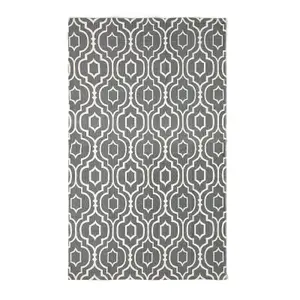 Homescapes Riga Grey and White 100% Cotton Printed Patterned Rug, 160 x 230 cm