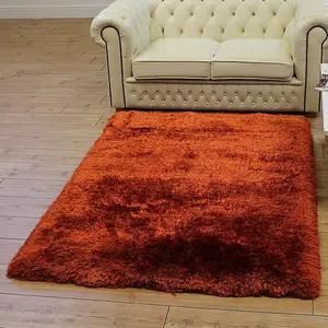 Orange Easy to clean Plain Handmade , Luxurious , Modern , Plain , Shaggy , Sparkle Rug for Living Room, Bedroom - 140cm X 200cm