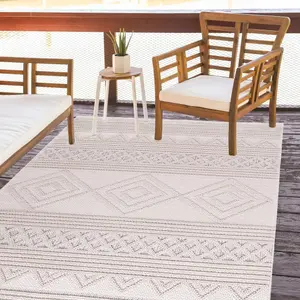 Cooper Cream & Grey Flatweave 3D effect Medium Rug, (L)170cm x (W)120cm