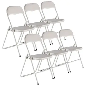 URBNLIVING 79cm Height 6 Pcs Folding Lightweight Portable Metal Frame Beige Ribcord Chair Set