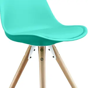 Soho Aqua Plastic Dining Chair with Pyramid Light Wood Legs