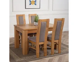 Dakota 127 x 82 cm Chunky Oak Small Dining Table and 4 Chairs Dining Set with Stanford Chairs