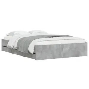 Berkfield Bed Frame with Drawers without Mattress Concrete Grey 135x190 cm Double