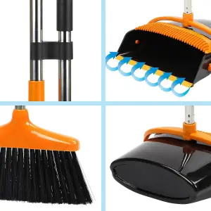 Long Handled Dustpan and Brush Set - Brush And Dustpan - 130cm Extendable Handle Brush And Dustpan Combo for Indoor Outdoor Lobby