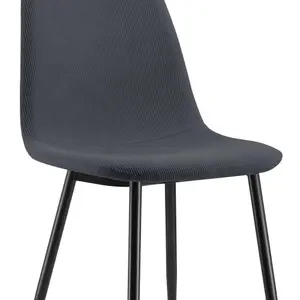 VonHaus Dining Chairs Set of 2, Charcoal Blue Kitchen Chairs with Black Metal Legs, Cord Effect Pair of Chairs for Dining