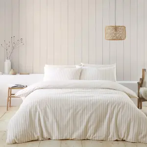 Brushed Cotton Stripe Duvet Cover Set Natural / Double