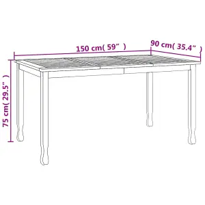 Berkfield Garden Dining Table 150x90x75 cm Solid Wood Teak