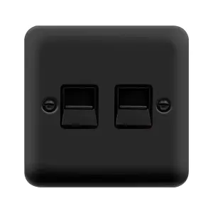 Curved Matt Black Secondary Telephone Twin Socket - Black Trim - SE Home