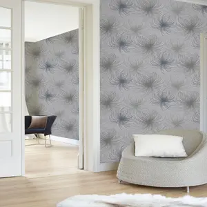 GoodHome Cressy Grey Glitter effect Starburst Textured Wallpaper