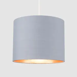 ValueLights Reni Grey and Copper Small Ceiling Pendant Table Lamp Drum Light Shade