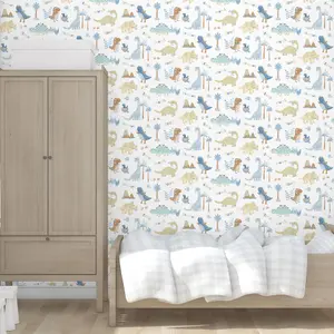 Galerie Tiny Tots 2 Blue Beige Dinosaurs Smooth Wallpaper