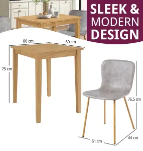 Hallowood Furniture Ledbury Light Oak Small Dining Table with 2 Grey Leather Effect Chairs