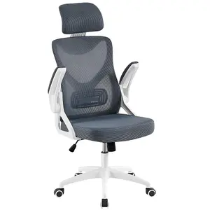 Yaheetech High Back Mesh Office Chair with Headrest and Armrest - White/Grey