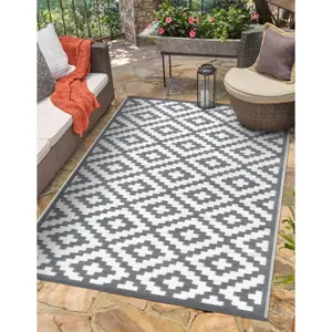 Green Decore Lightweight Reversible Stain Proof Plastic Outdoor Rug  Nirvana, Grey/White, 240cmx300cm (8ftx10ft)