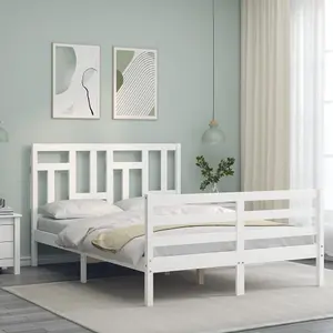 Berkfield Bed Frame with Headboard White Small Double Solid Wood