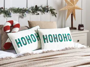 Set of 2 Cushions Cotton 30 x 50 cm Text White