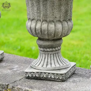 Pair of Large Fluted Stone Urns Outdoor Garden Planters